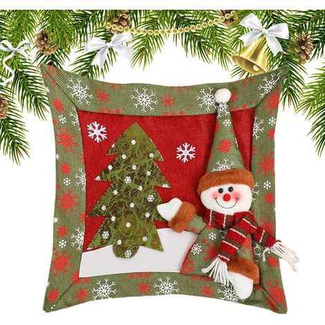 Housse de Coussin de Noël 38x38 cm Housse de Coussin avec Impression de Housse de Coussin avec Motif d'Arbre et de Flocon de Neige Pour La Décoration De La Maison Le Salon Et La (1/5)