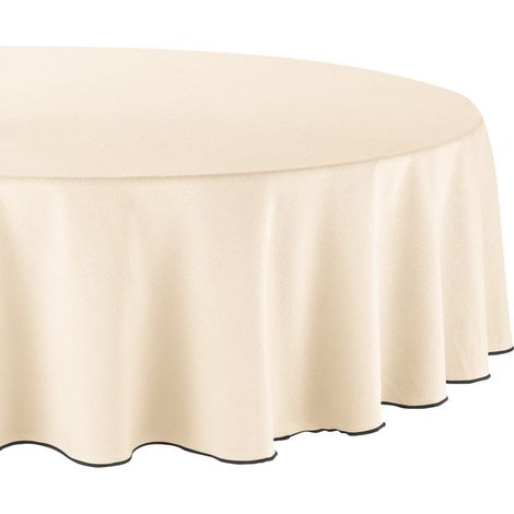 Nappe de table ronde en coton 100% recyclé pour salle à manger, coloris ficelle, Ø 160 cm - PANGIVO