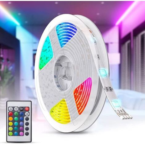 Bande LED multicolore de 5 mètres, 16 couleurs, 5 modes d'éclairage, télécommande incluse. (1/5)