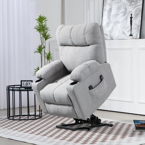 Fauteuil pour personnes âgées avec système d‘aide à se lever, fonction de couchage, télécommande incluse, 144 cm x 91 cm x 88 cm, gris clair (1/5)