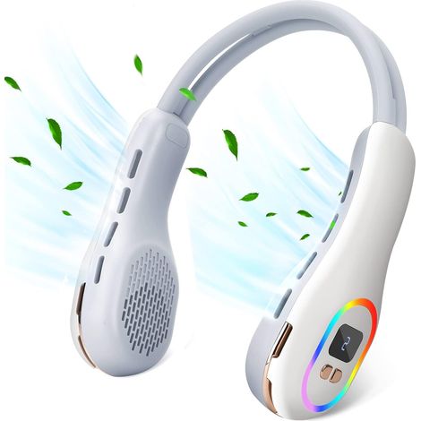 Ventilateur de cou avec lumière d'ambiance RVB, ventilateur de cou portable sans pales 3600 mAh, ventilateur USB silencieux (1/5)