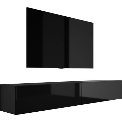 Meuble TV Suspendu, (2 × 100) × 34 × 32 cm, Noir Mat / Noir Brillant (1/5)