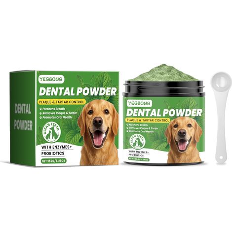 Poudre nettoyante pour les dents des chiens : nettoie les dents en douceur, réduit le tartre et le jaunissement, et rafraîchit l’haleine – 150 g + cuillère (1/5)