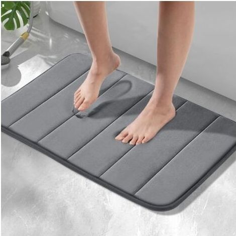 Tapis de bain en mousse à mémoire de forme antidérapant , 40 x 60 cm, tapis de bain absorbant lavable en machine, séchage rapide, doux et confortable, gris foncé (1/5)