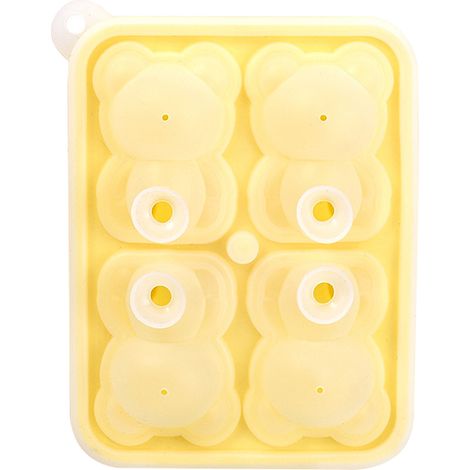 Moule à glaçons en forme de petit ours, 4 compartiments, en silicone, jaune, idéal pour la confection de glaces, gâteaux et bougies.