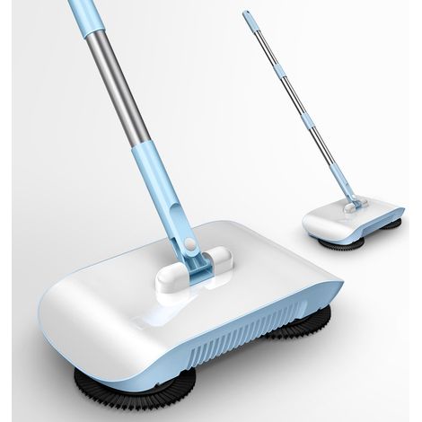 Balai aspirateur manuel 2 en 1 haute efficacité, puissant balai aspirateur, serpillière à pousser, machine de nettoyage bleue avec chiffon (1/3)