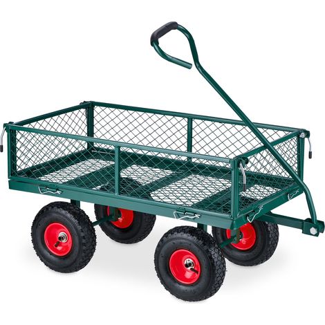 Carrello da trasporto per giardino estensibile 100 x 50 x 40 cm in acciaio verde 130012733