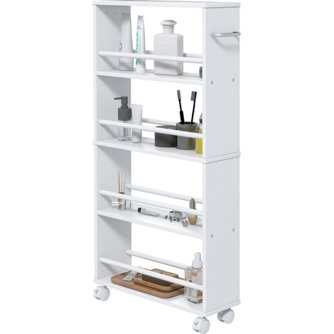 Carro camarera estrecho con ruedas cocina 45 x 15 x 91 cm ahorrador de espacio estable contemporáneo de aglomerado blanco 210005870 (1/5)