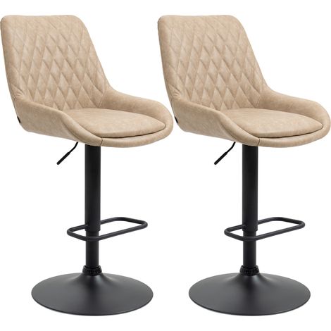 Retro Bar Stools Set of 2, Adjustable Kitchen Stool, Upholstered Bar Chairs Back, Swivel Seat, Light Khaki (1/5)