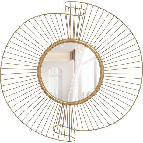 Specchio decorativo rotondo da 60 cm con fissaggio a 360°, moderna decorazione da parete in metallo con dettagli plissettati, oro