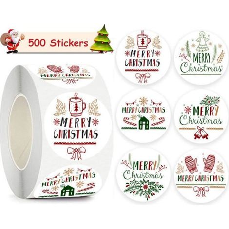 500 Autocollants,Étiquettes Ronde,Papier Kraft,Décoration Cadeau,Noël (1/3)