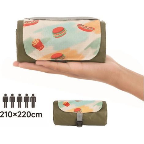 Couverture de pique-nique imperméable, ultralégère et compacte  Couverture verte d'extérieur pour pique-nique, camping, plage et randonnée, vert armée, 210 x 220 cm (1/5)