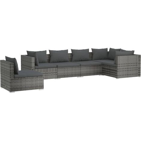 6-tlg. Garten-Lounge-Set mit Kissen Poly Rattan Grau vidaXL (1/5)