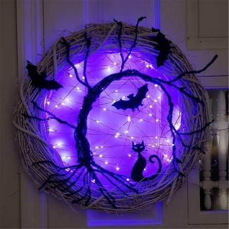 Guirlande Halloween chauve-souris 37 cm, 20 LED violettes, sur piles, décoration intérieure et extérieure (1/5)