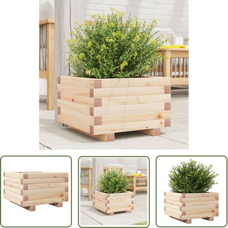 The Living Store Pflanzkübel 40x40x26,5 cm Massivholz Kiefer - Holzpflanze - Holzhintergrund - Gartendeko - Blumenerde - Kübeln (1/5)