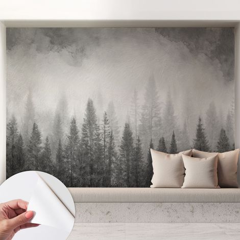 Papier peint adhésif autocollant pour salon chambre à coucher tendance et originale Brume forestière 208x146 cm (1/5)