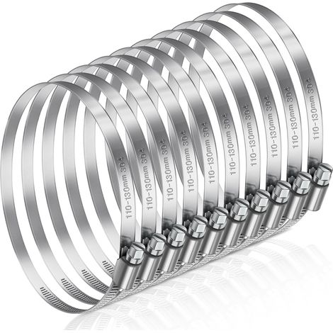 Lot de 8 colliers de serrage réglables en acier inoxydable 304 110-130 mm pour voiture, industrie, raccordement et fixation de tuyaux (1/5)