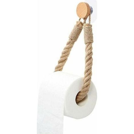 Papier Toilette Auto Adhésif, Porte Serviette Corde de Chanvre Rétro, Support Papier Toilettes pour Salle de Bain et Cuisine - Marron (1/5)