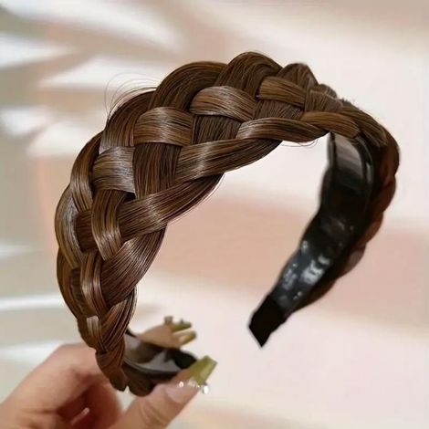 1 Bandeau tressé - Tresse à chevrons, dents antidérapantes, chignon (brun clair) (1/5)