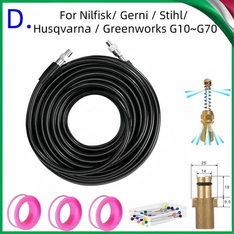 (Style D-20m) Tuyau de nettoyage de canalisations haute pression 5800 PSI, kit d'outils de dragage et de nettoyage de conduites d'égout, buse de nettoyage des eaux usées, pour nettoyeur haute pression (1/5)