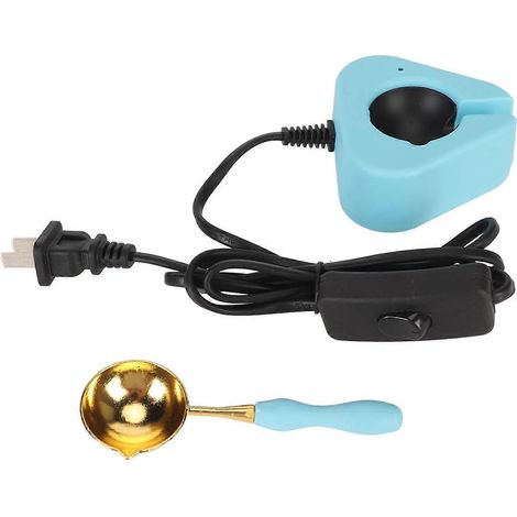 Kit de chauffe-cire électrique avec cuillère, pour une fonte uniforme et sans fumée de la cire à cacheter, bleu ciel. (1/4)