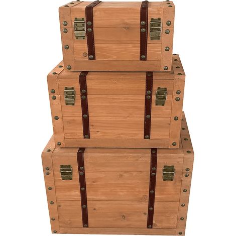 Baule in Legno di abete e MDF 3 misure Naturale - Lotto di 3 - ESPARTA (1/5)