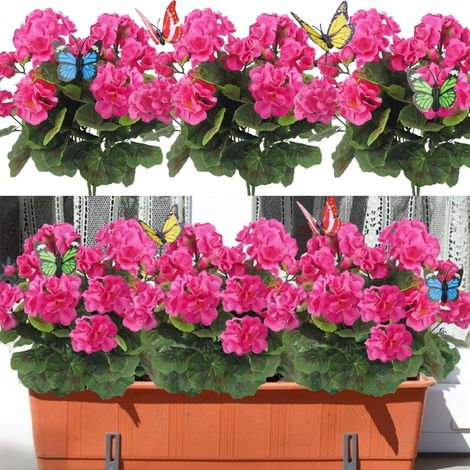 Lot de 4 fleurs artificielles pour extérieur, géraniums - Décoration printemps été - Fleurs artificielles en soie résistantes aux UV - Plantes d'intérieur et d'extérieur pour jardin, porche (1/5)