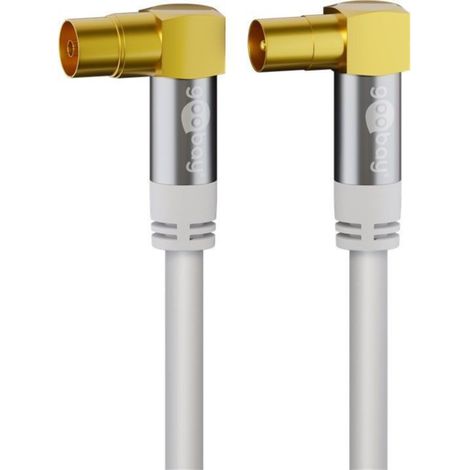 TV Antennenkabel (135 dB), 4x geschirmt, vergoldet, Koax-Buchse 90°  Koax-Stecker 90°. Kabellänge 1 m (1/5)