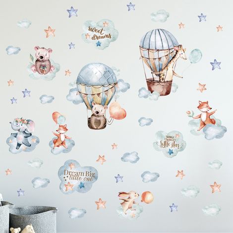 Vinilo Pared Animales Avion - Elefante Jirafa Panda - Para Habitacion Infantil - 104 x 30 cm - Adhesivo Autoadhesivo (1/5)