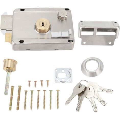 Serrure Antivol Extérieure Mécanique Avec Poignée Acier Inoxydable Anti-Rouille Pour Porte Bois Argent