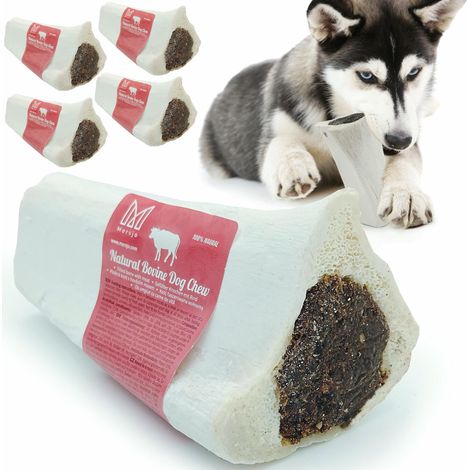 5x Natürliche Kauartikel für Hunde mit Rinderknochen und Fleisch, Leckerli, schmackhafte Leckerei, Mersjo Set mit 5 Stück.
