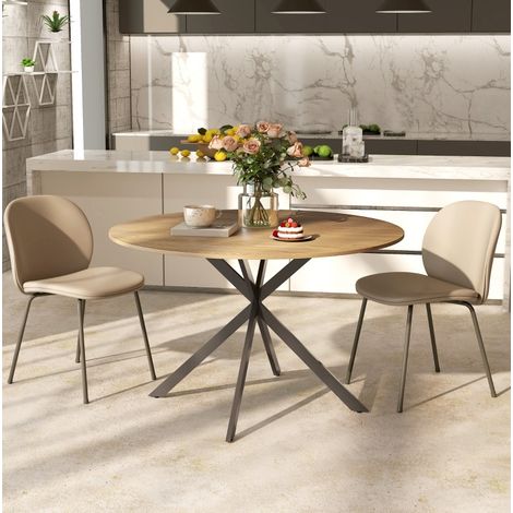 Table ronde de comedor de madera color roble Ø120 cm para 4 personas con patas de acero en X (1/5)
