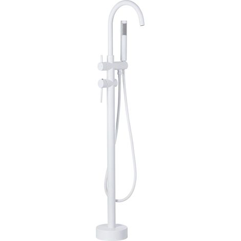 Bath Mixer Tap White Brass Stainless Steel Freestanding Bathtub Faucet with Hand Shower Modern Design TUGELA