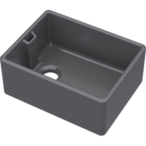 Fireclay Kitchen Single Bowl Belfast Sink with Built In Overflow, 595mm x 455mm x 254mm - Soft Black