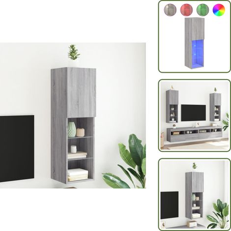 The Living Store Meuble TV avec lumières LED sonoma gris 30,5x30x102 cm - Meuble Tv - Meuble Téléviseur - Éclairage Led - Meuble Design - Rangement Tv (1/5)