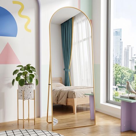 Miroir sur Pied Arche 162x53 cm, Grand Miroir Plein Pied Mural Noir, Incassable Style Moderne Chic, Miroir arrondi chambre (1/5)