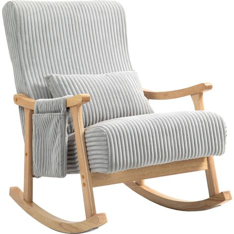 Silla giratoria de tela con patas y reposabrazos de goma y madera, cojín lumbar y bolsillo de almacenamiento, capacidad de carga de 120 kg, color gris (1/5)