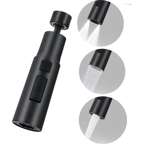 Pulvérisateur de robinet de cuisine, aérateur de robinet extractible, filtre de buse, aérateur de robinet rotatif à 360°, adapté à la cuisine, noir (1/5)