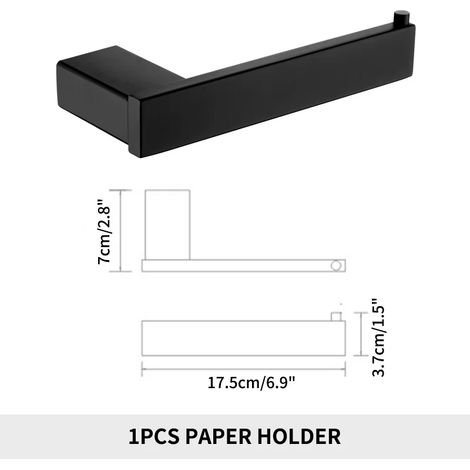 Porte-papier toilette noir mat avec support pour téléphone, fixation murale, accessoire de salle de bain en acier inoxydable brossé doré. (1/5)