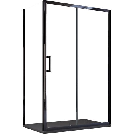Box Doccia Angolare 80x100 cm 1 anta Scorrevole con Profili Neri in Cristallo trasparente 6mm H195 Bonussi Sole