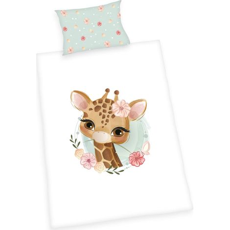 Parure de lit Girafe, Housse de Coussin env. 40x60 cm avec rabat, Housse de Couette env. 100x135 cm avec zip facile à manipuler, 100% coton, Renforcé (1/5)