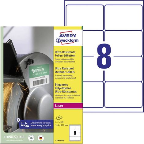 Avery-Zweckform L7914-40 Etichetta a pellicola 99.1 x 67.7 mm Pellicola in polietilene Bianco 320 pz. A tenuta permanen (1/5)