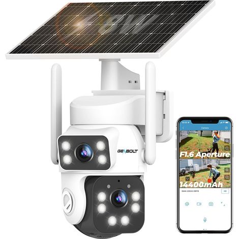 Solaire WiFi Caméra De Surveillance Extérieur sans Fil, AOV Enregistrement 24/7 3MP Caméra Surveillance Batterie avec détection IA 90FT, 8W 14400mAh Caméra CCTV Double WiFi 2.4 (1/5)