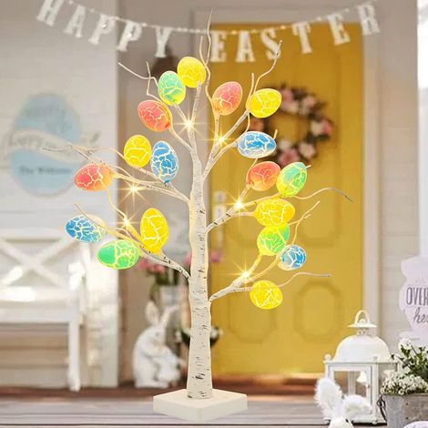 Arbre De Décoration De Pâques - 60 Cm - Avec 24 Ampoules Led Et 24 Ornements Œufs De Pâques - Alimenté Par Piles - Pour Intérieur (1/5)
