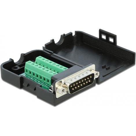 Delock Adaptador Sub-D15 macho a bloque de terminales con carcasa