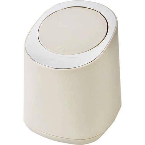 Poubelle de bureau Mini poubelle plastique design minimaliste beige avec couvercle à pression compacte 17x15x13.5cm (1/5)