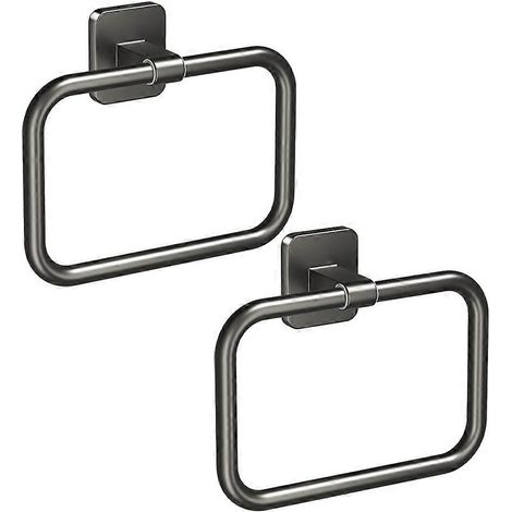 Porte-serviettes de salle de bain en aluminium, 2 anneaux carrés, installation sans perçage. (1/5)