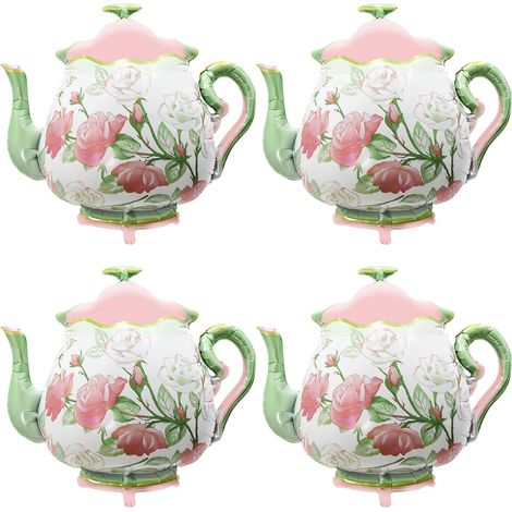 Set of 4 foil balloons in the shape of a teapot with an afternoon tea theme, party decorations (women, wedding, engagement) (1/5)