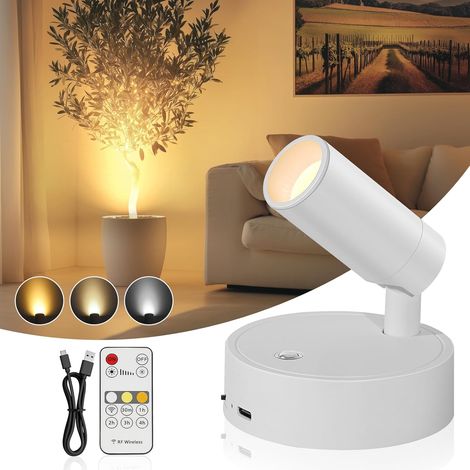2 Spots LED Sans Fil Rechargeable USB, Dimmable 3 Couleurs, Orientable 350°, Pour Tableaux Et Chambre (1/5)