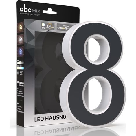 LED Hausnummer 8 inkl. Anthrazit-Cover - CCT 12V 2700K/4000K/6500K